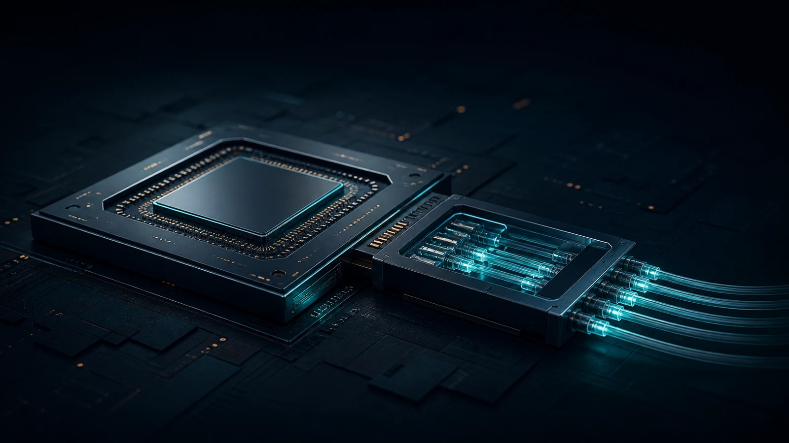AI silicon package beside a co-packaged optical engine