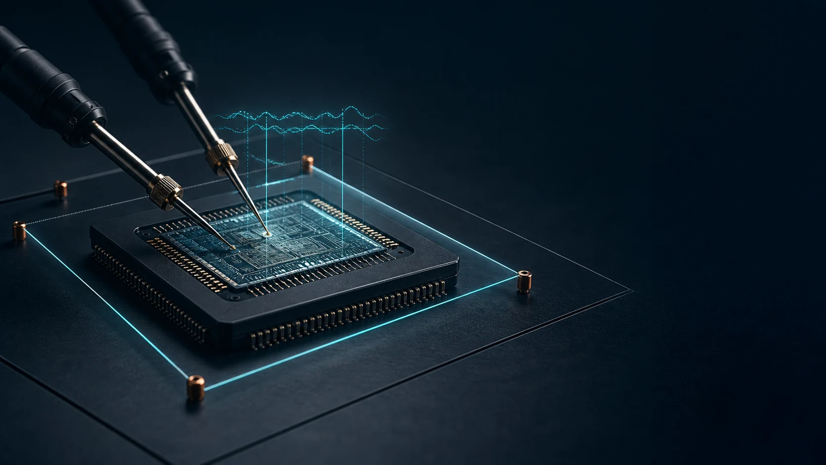 Illustrative semiconductor evidence lab scene