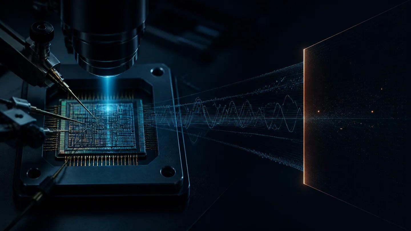Conceptual security laboratory showing parallel fault-injection and invasive-analysis paths
